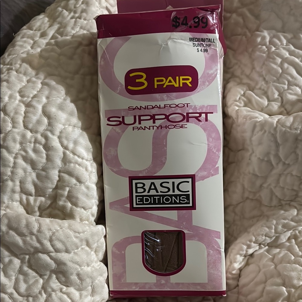 Vintage Basic Editions Sandalfoot Support Pantyhose 3 Pair